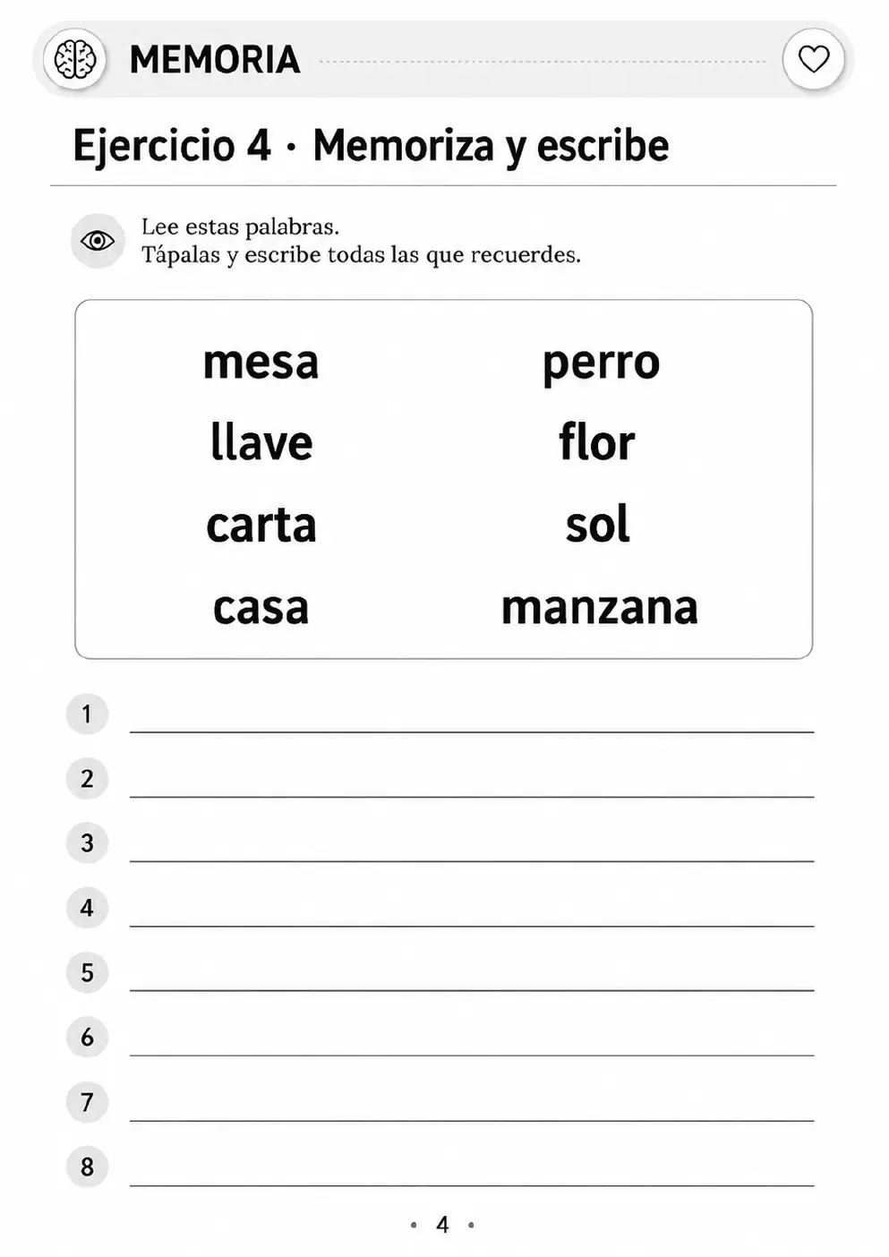 Ejercicio de memoria y secuencia